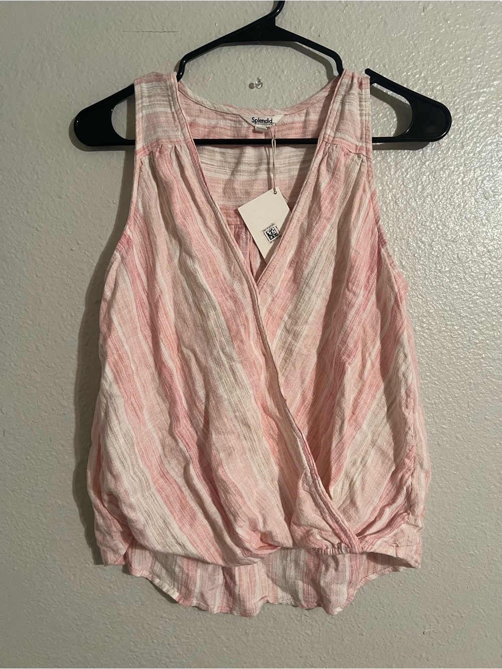 Splendid Pink and White Striped Sleeveless Faux-Wrap Tank